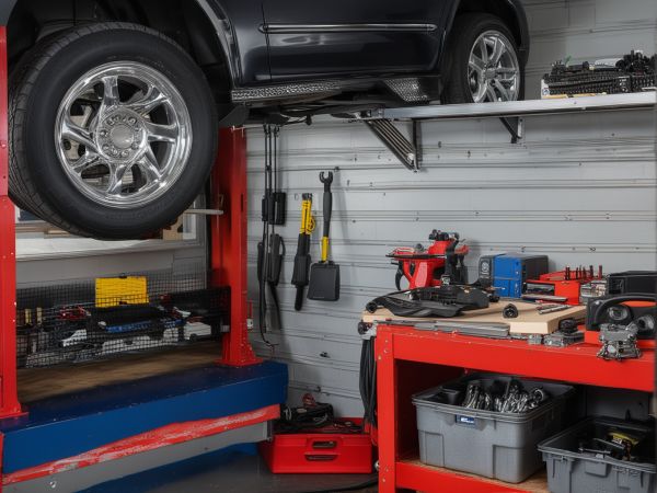 Professional brake service equipment and workspace showing precision automotive tools