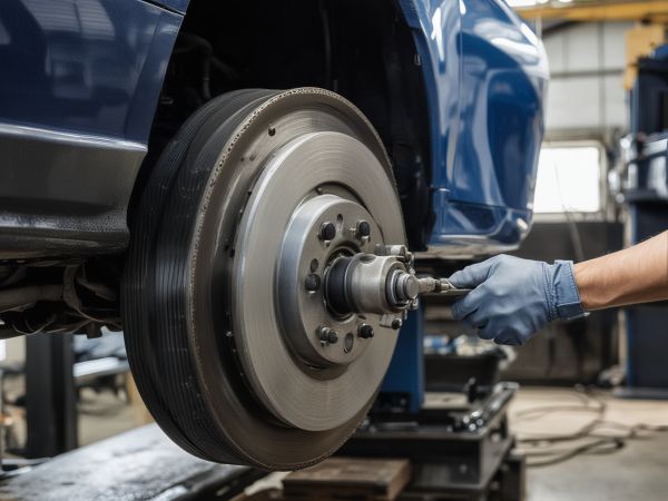 Modern Japanese vehicle brake service in professional workshop